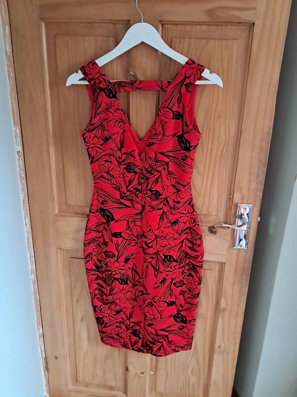 Red floral velvet dress