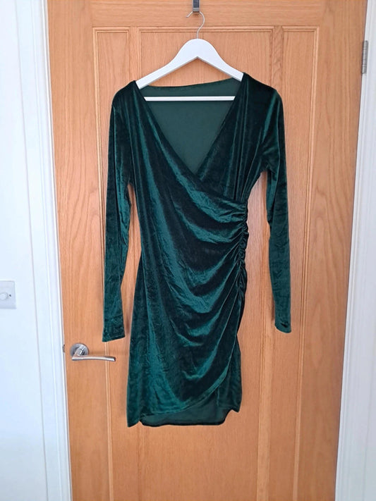 Green velvet wrap dress