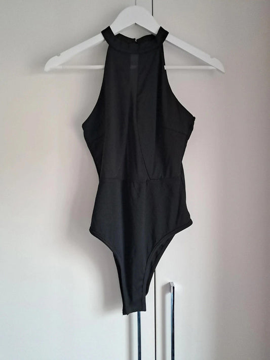 Black bodysuit with see through panel