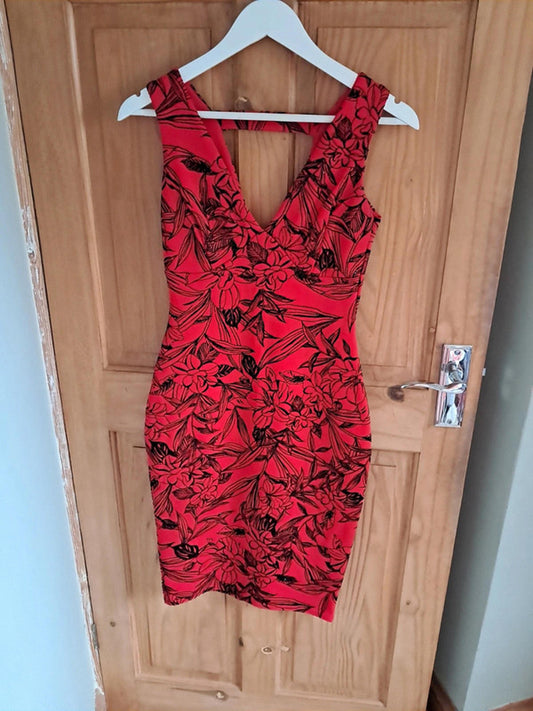 Red floral velvet dress
