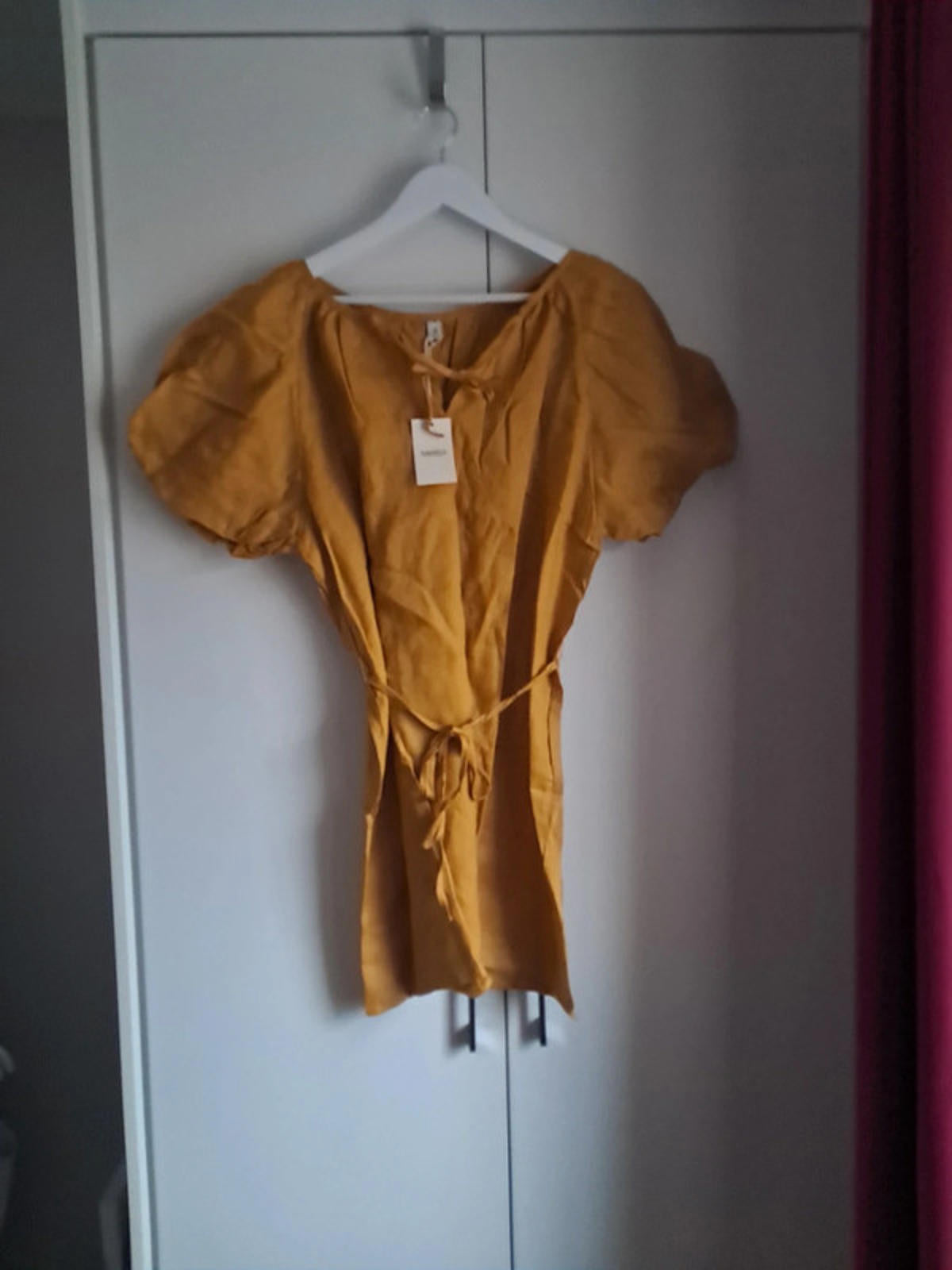 Yellow linen shirt dress