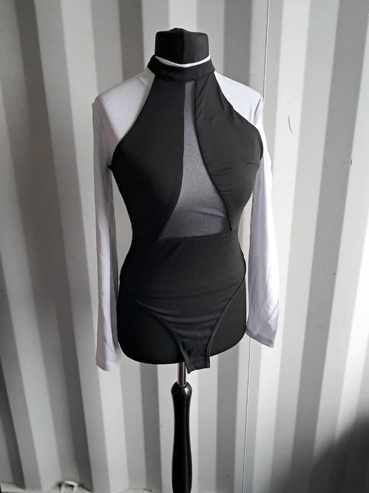 Black bodysuit with see through panel
